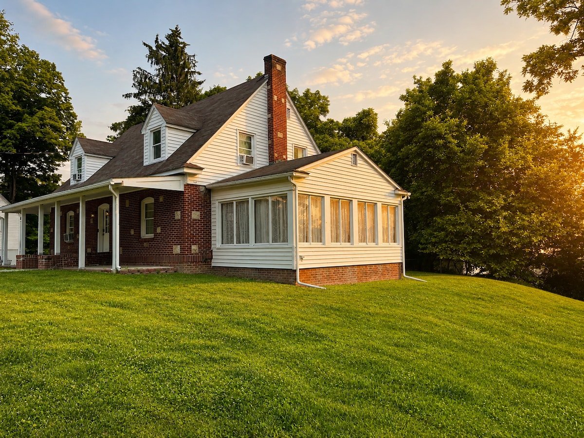 Open living and dining area with hardwood floors in the Ellenville Hudson Valley home