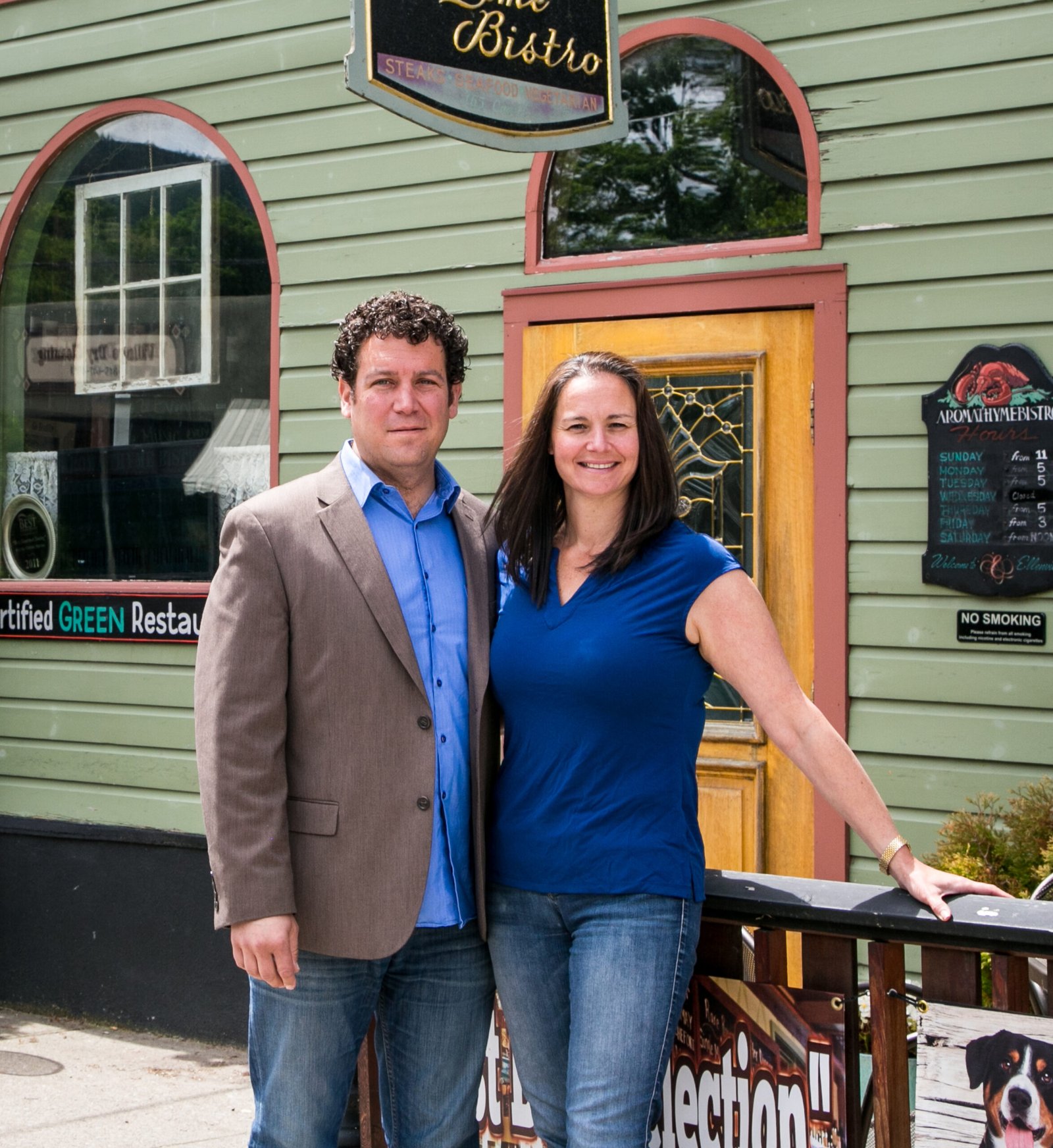 Marcus and Jamie outside Aroma Thyme Bistro